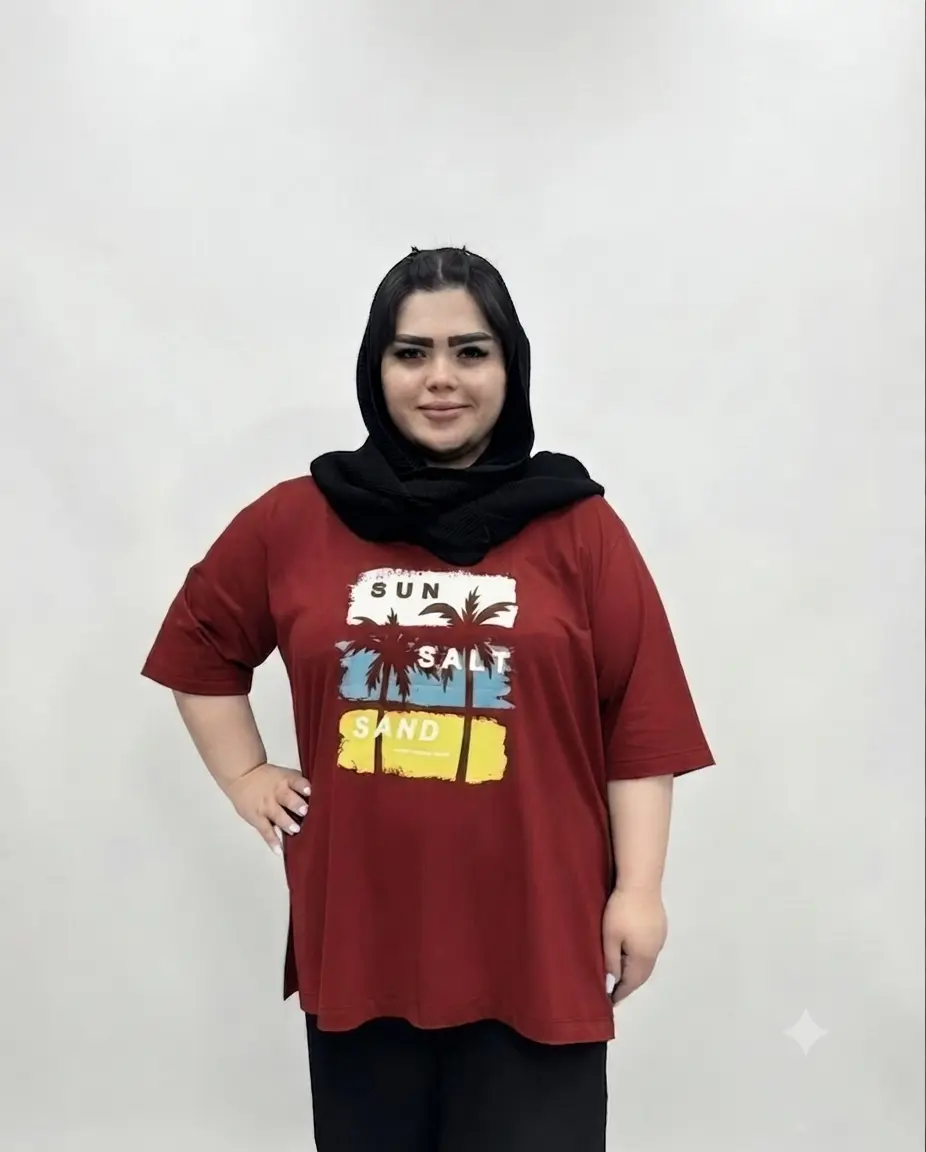 تیشرت سایز بزرگ زنانه طرح نخل